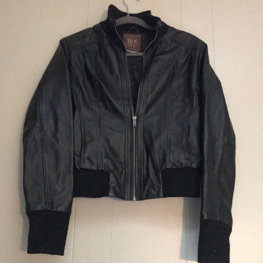 Tex by Max leather and poly bomber jacket